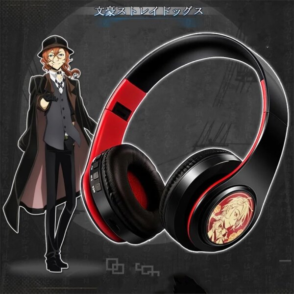 Auriculares inalámbricos de cómic con micrófono para Cosplay Dazai Chuya, auriculares para videojuegos de Anime, música, Bluetooth, compatible con tarjeta TF para jugadores