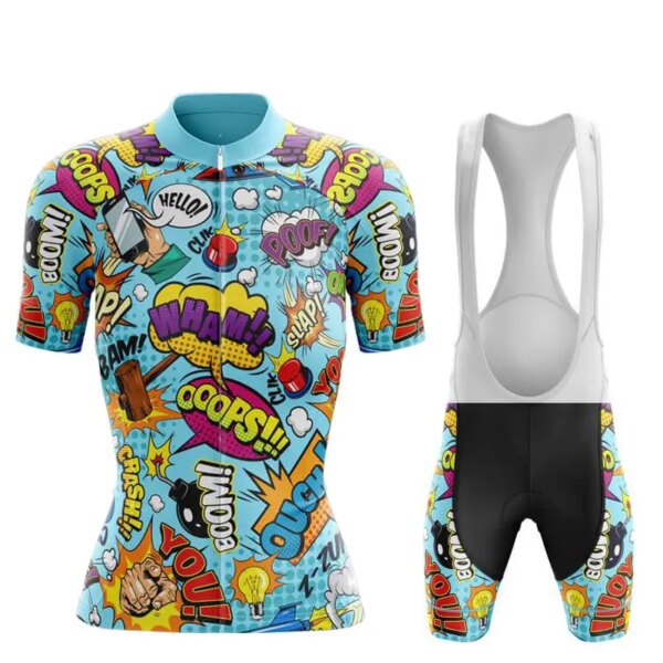 Conjunto de Jersey de Ciclismo para mujer, Ropa de verano Anti-UV con dibujos divertidos, Ropa de bicicleta de manga corta, Maillot, 2023