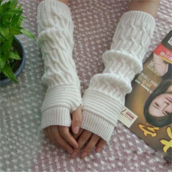 Guantes largos de punto para Mujer, Guantes de Invierno bordados cálidos, Guantes sin dedos para Mujer, Guantes de Invierno para Mujer, Luvas