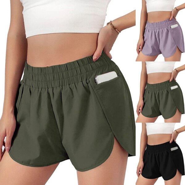 Pantalones cortos deportivos para mujer, pantalones cortos para correr con cintura alta elástica sin costuras, pantalones sueltos para gimnasio y Fitness, pantalones de Yoga sólidos falsos de dos piezas