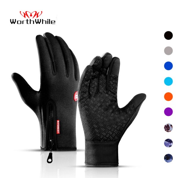 WorthWhile-guantes de ciclismo de invierno, cálidos guantes con pantalla táctil, guantes de dedo completo, impermeables, para exteriores, esquí, motociclismo