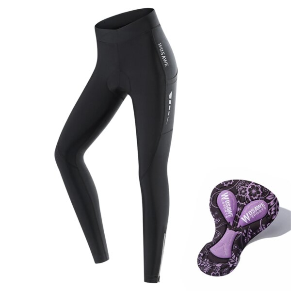 Wosawe Leggings Mujer Ciclismo Pantalones con Bolsillo Transpirable Gel Acolchado Bicicleta Pantalones Medias para Ciclismo Correr Trotar