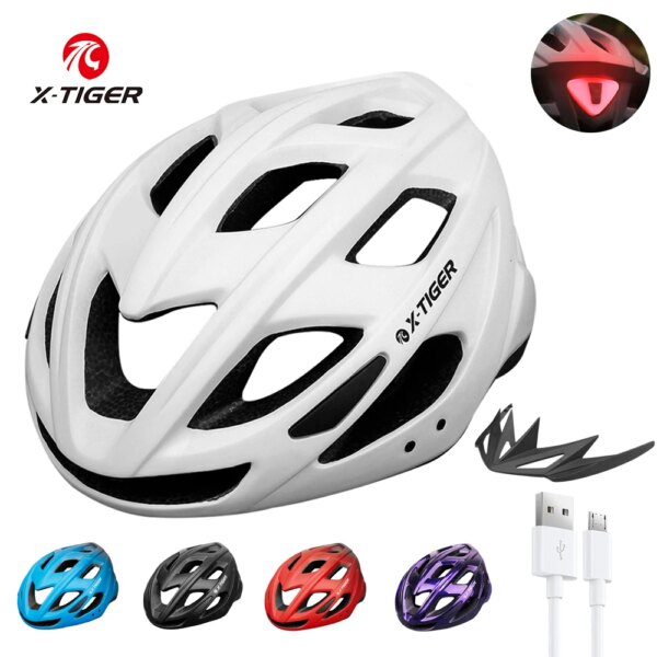 Casco de bicicleta X-TIGER MTB, casco de ciclismo con luz LED, casco para deportes al aire libre, carreras de carretera, Casco de Bicicleta de montaña recargable con ala