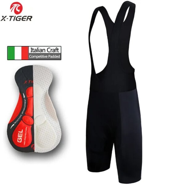 Pantalones cortos con pechera para ciclismo de X-TIGER, mallas para bicicleta, pantalones cortos acolchados de Gel 5D para triatlón, pantalones cortos transpirables de Lycra para hombre, pantalones cortos para ciclismo de montaña