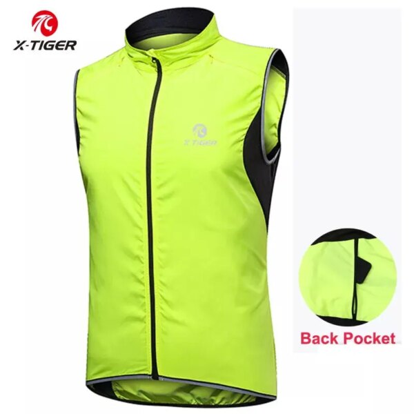 X-TIGER chaqueta de ciclismo a prueba de viento, chaqueta para bicicleta de montaña, chaleco cortavientos para ciclismo al aire libre, sin mangas, ropa reflectante a prueba de lluvia