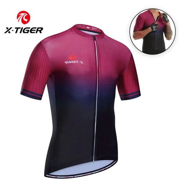 X-TIGER-Camiseta de ciclismo para hombre, camiseta de manga corta, serie de colores degradados, transpirable, reflectante, UPF50+, ropa para bicicleta de montaña