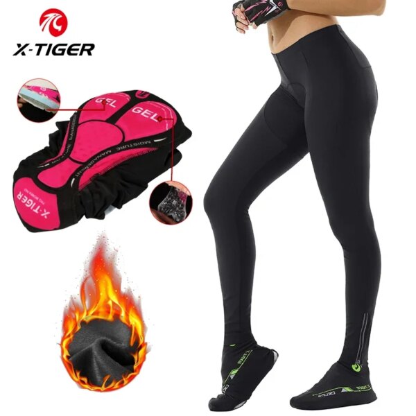 X-TIGER Pantalones de ciclismo para mujer, pantalones térmicos para montar en bicicleta que mantienen el calor, mallas de Gel acolchadas 3D para invierno