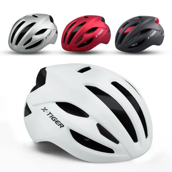 Casco de ciclismo X-TIGER MTB, cascos ligeros para adultos, casco de bicicleta de carreras de montaña ajustable, 27*15cm, rojo y plateado