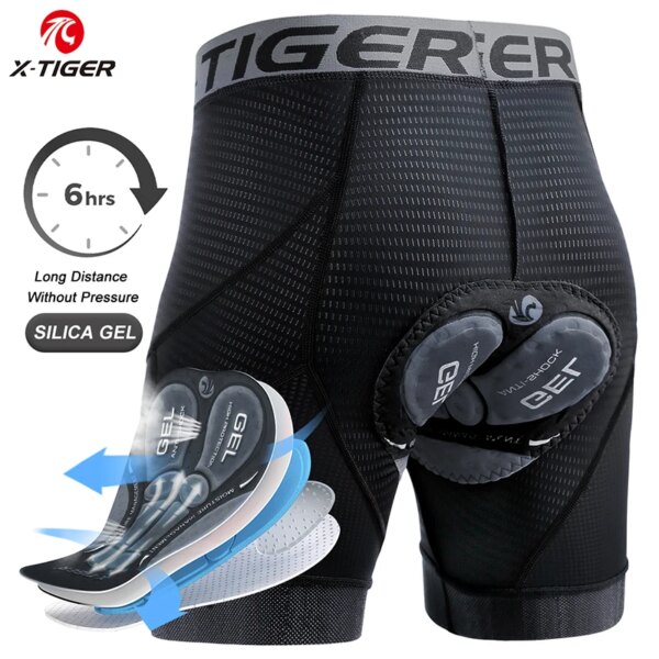 X-TIGER Ropa interior de ciclismo para hombre, pantalones cortos acolchados 5D para montar en bicicleta, pantalones cortos con forro antideslizante para las piernas