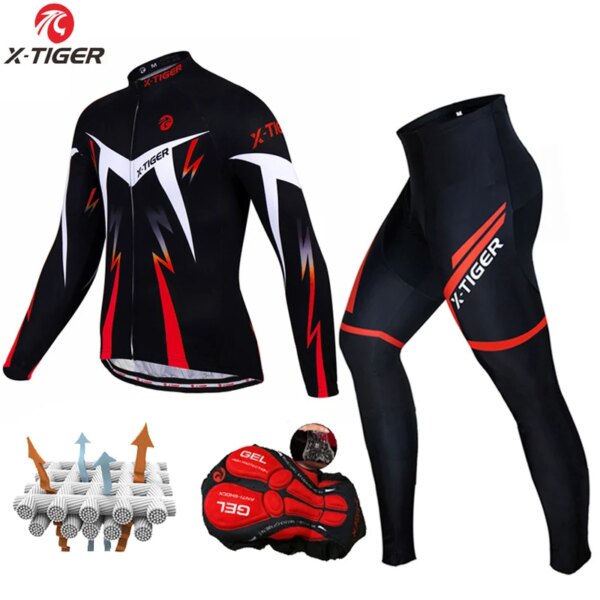 Conjunto de Jersey de ciclismo profesional X-TIGER, ropa de ciclismo de montaña de manga larga, ropa transpirable para bicicleta de montaña, traje para hombre