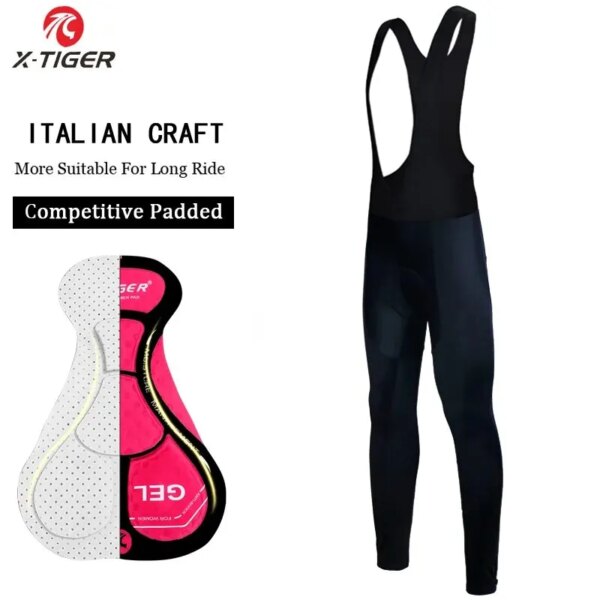 X-tiger negro completo 5D GEL Pad Pro pantalones con tirantes de ciclismo MTB bicicleta pantalones de ciclismo Anti-sudor de secado rápido pantalones con tirantes para bicicleta de montaña