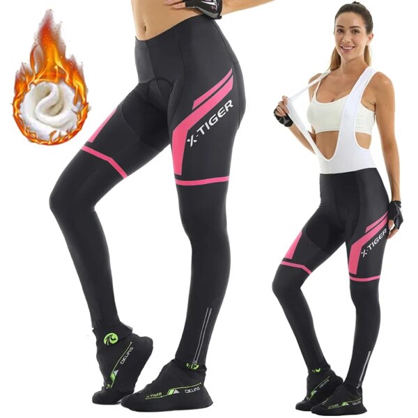 X-TIGER pantalones de bicicleta para mujer, pantalones con pechera térmica que mantienen el calor con almohadillas de Gel 3D, mallas forradas para clima frío, pantalones para bicicleta