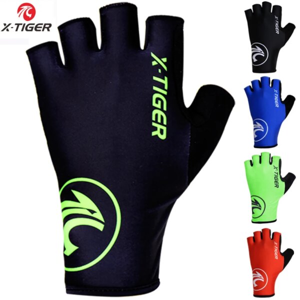 X-tiger-guantes de ciclismo para exteriores, protectores para bicicleta de montaña, lavables, transpirables, de poliéster y LICRA, medio dedo, para bicicleta de carreras