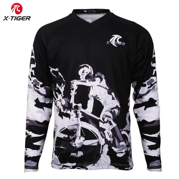 X-tiger-Camiseta de manga corta y larga Anti-UV para descenso, camisetas de ciclismo para bicicleta de montaña, ropa transpirable para carreras de Motocross DH