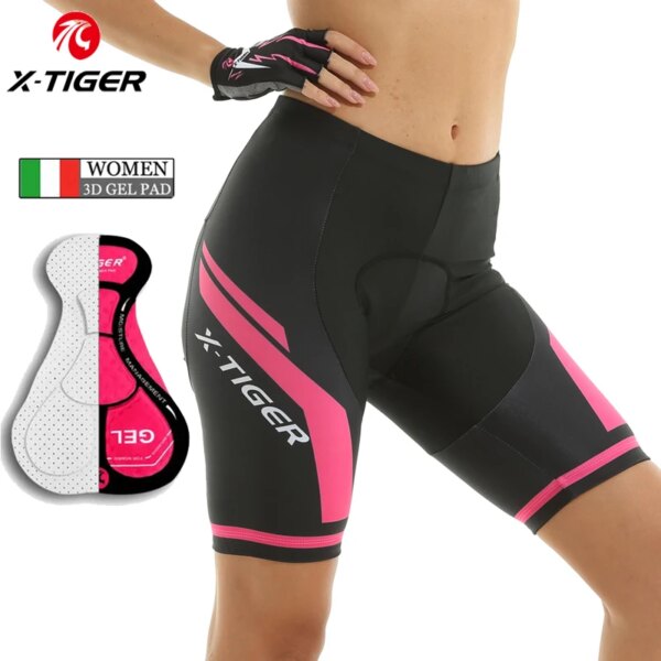 X-tiger-pantalones cortos de ciclismo para mujer, ropa interior con relleno de Gel de sílice 3D a prueba de golpes, pantalones cortos para bicicleta de montaña y carreras