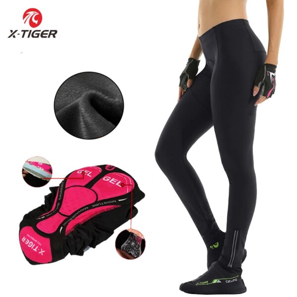 X-tiger-pantalones térmicos de ciclismo para mujer, pantalones profesionales 3D antideslizantes con relleno de Gel, pantalones para bicicleta de carreras, pantalones para bicicleta de montaña que mantienen el calor