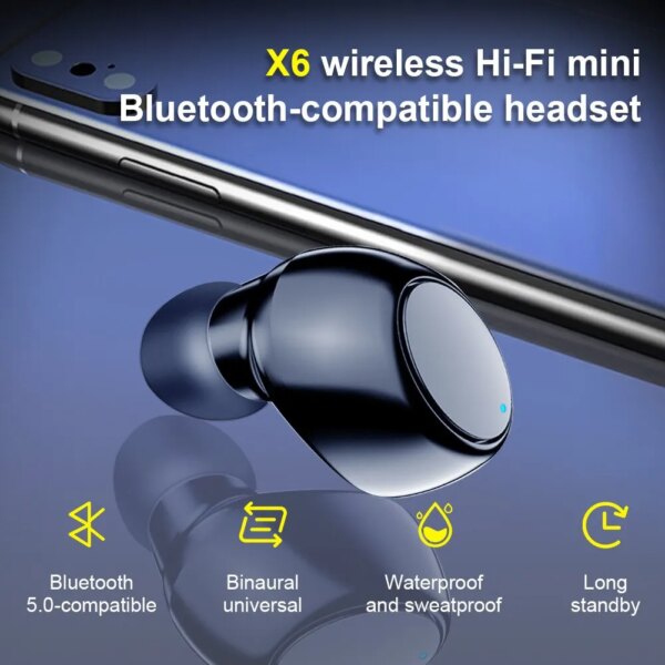 X6 Auriculares de un solo lado Mini Bluetooth Deportes Auriculares invisibles Coche de una sola oreja In-Ear 5.0 Auriculares pequeños