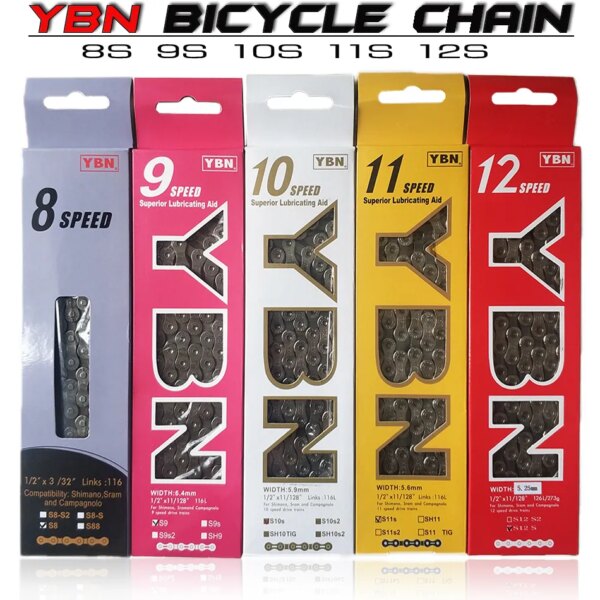 YBN Cadenas de Bicicleta Cadenas de Bicicleta de Carretera de montaña MTB Cadena de Bicicleta Hueca de 11 velocidades 116 eslabones Plata S11S S12S para M7000 XT