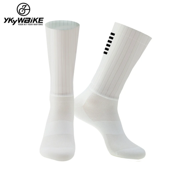 YKYWBIKE Calcetines aerodinámicos de silicona antideslizantes Calcetines de ciclismo Whiteline Calcetines deportivos para bicicleta para hombre Calcetines para correr en bicicleta