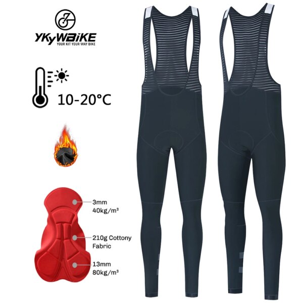 YKYWBIKE pantalones largos con pechera de ciclismo para hombre, mallas de lana para Otoño e Invierno para bicicleta, pantalones con pechera para ciclismo, pantalones largos de montaña MTB