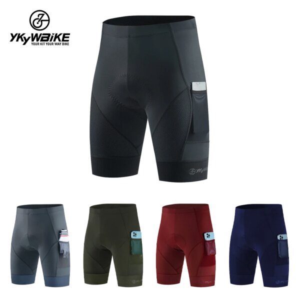 YKYWBIKE Pantalones cortos deportivos acolchados para bicicleta para hombre, pantalones cortos de ciclismo, pantalones cómodos para ciclismo de carretera, medias con 2 bolsillos, ajuste delgado