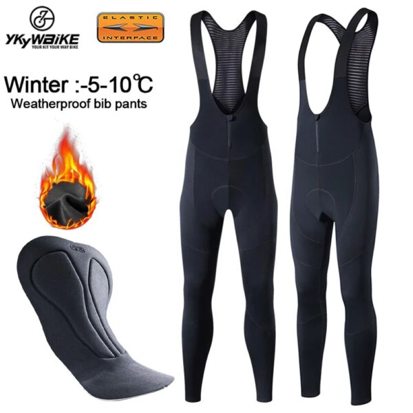 Ykywbike-mallas térmicas con tirantes para ciclismo para hombre, pantalones largos con cremallera Ykk para bicicleta de montaña, pantalones largos acolchados de Gel Pro Team para invierno