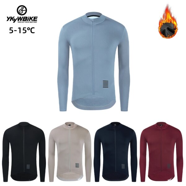 Ykywbike Jersey de Ciclismo de Invierno para Hombre, Ropa térmica de Lana para Bicicleta, Tops cálidos de Manga Larga para MTB, Chaqueta para Bicicleta de Carretera