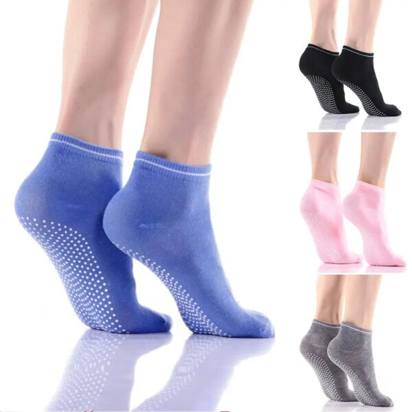 Calcetines de Yoga antideslizantes de silicona para gimnasio, Pilates, calcetines de Ballet, calcetines deportivos para mujer, algodón, elasticidad transpirable, 5 colores, tamaño libre