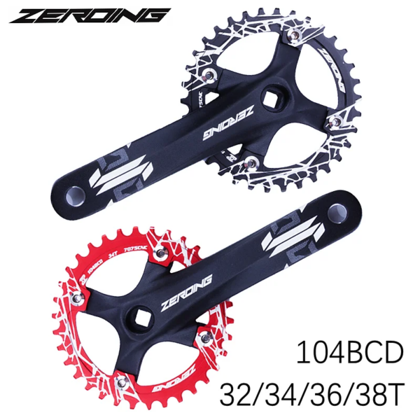 ZEROING-platos y bielas para bicicleta de montaña 104BCD, manivela con agujero cuadrado, platos estrechos de 170mm, 32T, 34T, 36T, 38T, piñón, platos y bielas para bicicleta de montaña