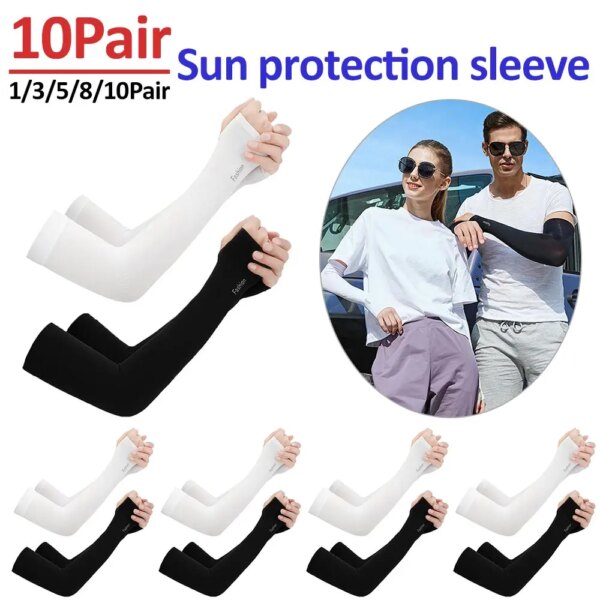 1-10 pares de mangas de brazo solares UV guantes sin dedos para ciclismo Cool Muff verano seda hielo elástico cubierta del brazo conducción Anti-quemaduras solares