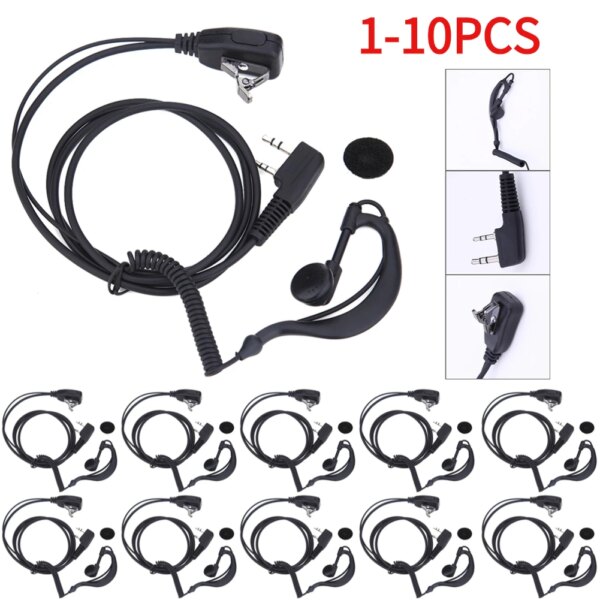 1-10 Uds 100cm auricular PTT MIC 2 PIN gancho para la oreja Walkie Talkie interfono auricular para BAOFENG UV5R/KENWOOD/HYT