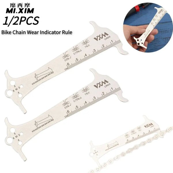 Regla indicadora de desgaste de cadena de bicicleta de montaña, 1/2 Uds., calibre de cadenas de bicicleta de acero inoxidable, comprobador de medición, pieza de herramientas de reparación de ciclismo