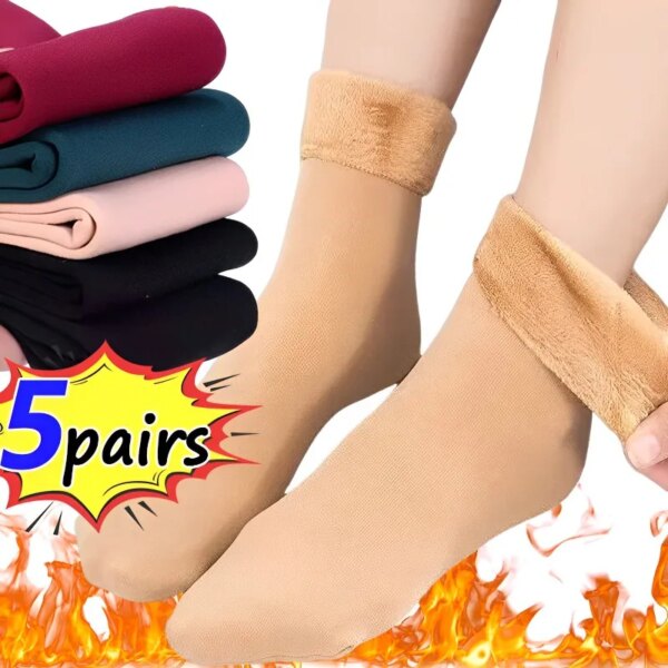 1/5 pares de calcetines de invierno para hombre y mujer, botas de nieve térmicas gruesas y cálidas, calcetines de suelo, calcetines de Cachemira de Color sólido para dormir de terciopelo suave