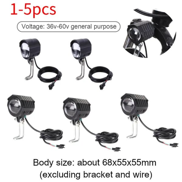 1-5 uds 36V 48V 60V E-bicicleta bocina luz bicicleta eléctrica 4 LED faro 12W impermeable 2 en 1 bocina e interruptor de luz bicicleta Flashl