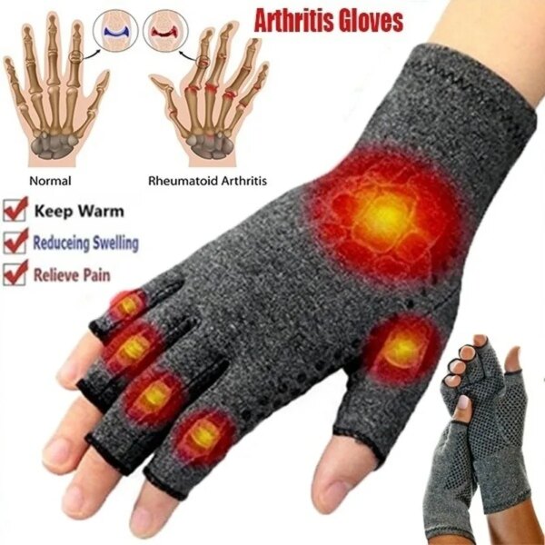1 par de guantes de compresión para artritis, guantes sin dedos para rehabilitación, guantes para terapia antiartritis, muñequera de soporte para muñeca