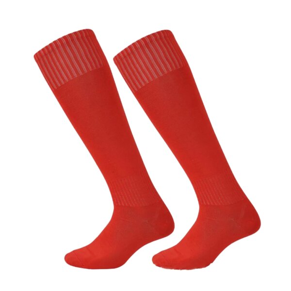 Calcetines deportivos de fútbol para adultos, mallas largas por encima de la rodilla con toalla inferior, medias transpirables de moda para entrenamiento, color rojo, 1 par