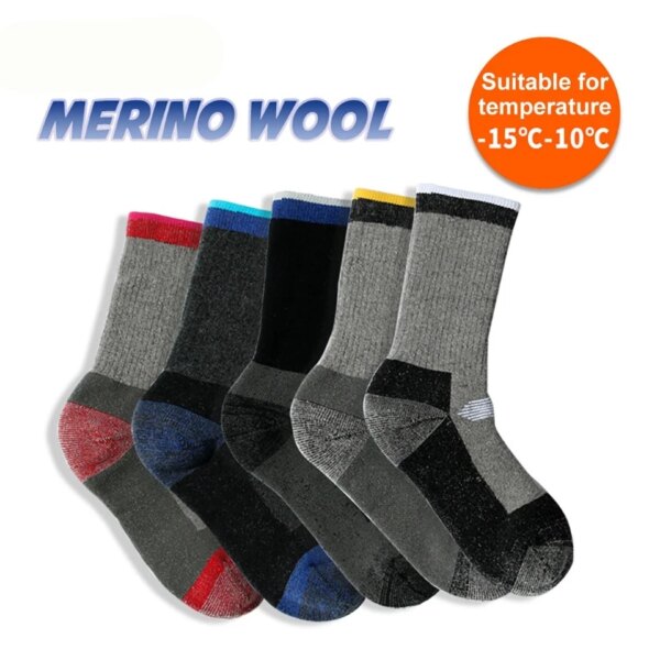 1 par de calcetines térmicos de lana Merino invierno mantener caliente suave esquí calcetín para senderismo deporte al aire libre Snowboard Thermosock grueso para hombres y mujeres