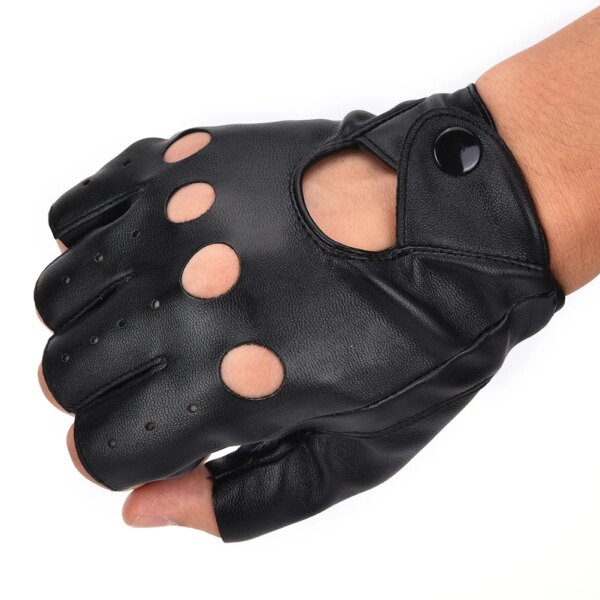 1 par Unisex negro moda motor Punk guantes de cuero PU guantes sin dedos sólido mujer medio dedo conducir mujeres hombres