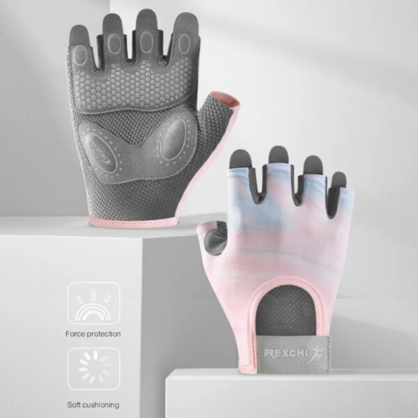 1 par de guantes de Fitness antideslizantes para culturismo y Yoga para mujer, guantes de medio dedo, guantes para ciclismo