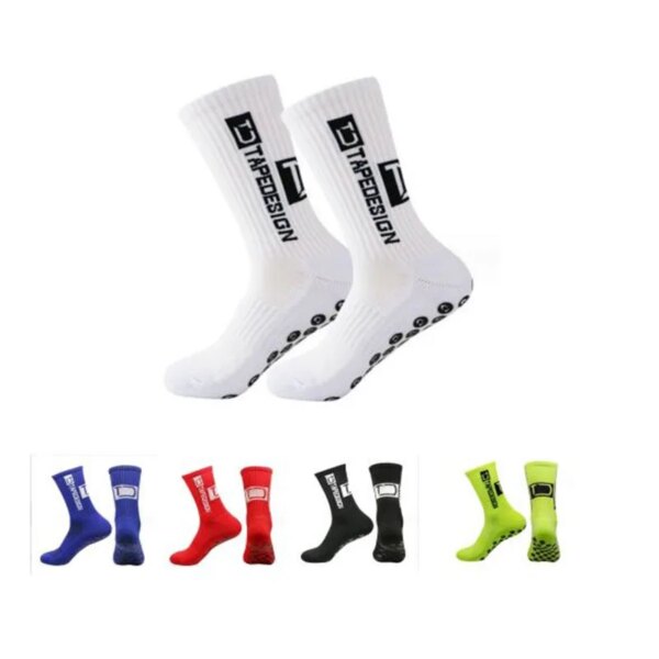 1 par nuevo en calcetines de fútbol antideslizantes Tapedesign media pantorrilla calcetines de fútbol antideslizantes deportes de ciclismo calcetín para hombre y mujer