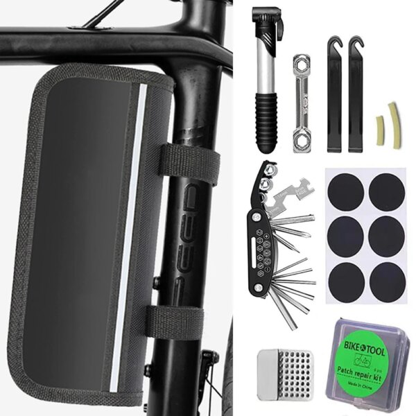 Juego de herramientas de reparación de bicicletas, válvulas Presta Schrader, convertidor de bomba de aire, parche de neumático sin pegamento, llave multifuncional para ciclismo, 1 Juego