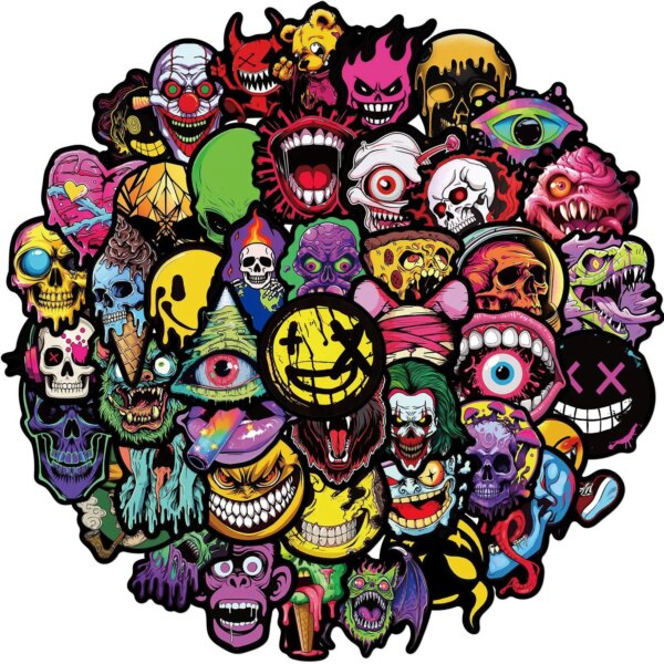 10/25/50 Uds pegatinas de calavera de terror geniales impermeables para monopatín guitarra coche monopatín casco de motocicleta calcomanías juguetes con grafiti