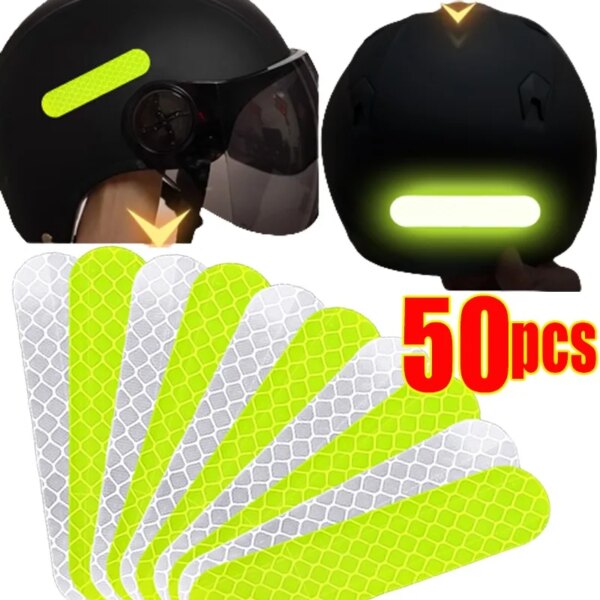 Tiras reflectantes para casco de motocicleta, pegatina de advertencia de conducción de seguridad nocturna, pegatinas decorativas generales para coche y motocicleta, 10-50 Uds.