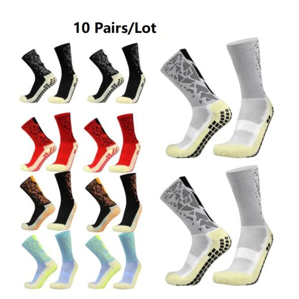 10 par/lote calcetines de fútbol Unisex calcetines deportivos de agarre calcetines de baloncesto antideslizantes para hombre y mujer calcetines de fútbol de algodón antideslizantes con pegamento de puntos