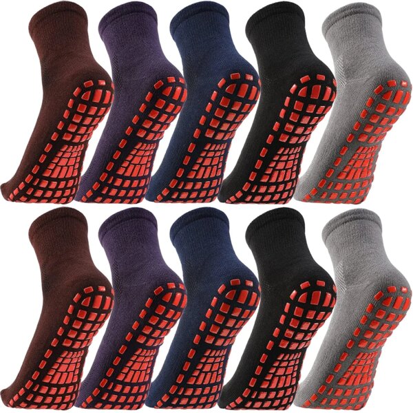 10 pares de calcetines de trampolín antideslizantes, calcetines de Yoga, Pilates, calcetines de Hospital, calcetines de agarre con suela acolchada para hombres y mujeres, barra de Pilates