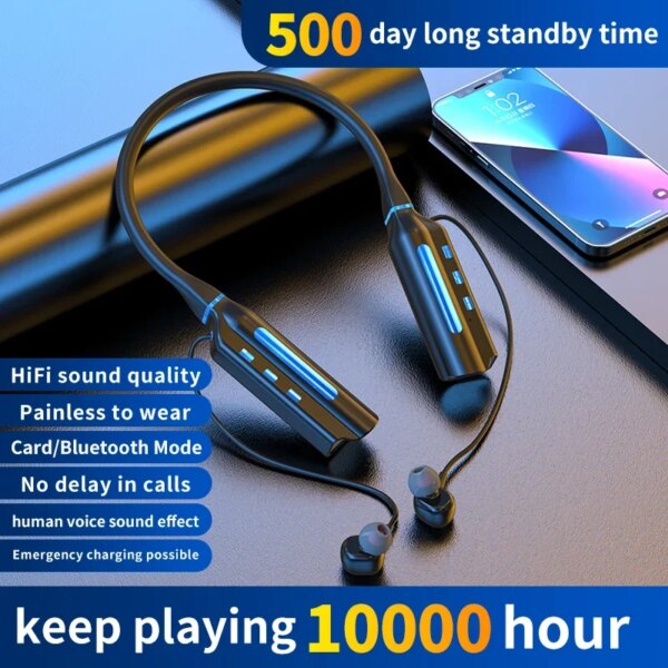 Auriculares inalámbricos Bluetooth de 10000mAh y 1000 horas de reproducción, auriculares impermeables para correr, auriculares deportivos con banda para el cuello, reducción de ruido