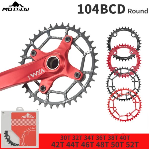 Plato ancho y estrecho redondo 104BCD para bicicleta de montaña MTB, piezas de placa dentada de 32 34 36 38 40 42 44 46 48 50 52 dientes