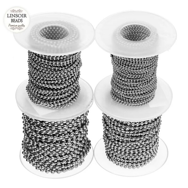 10 yardas/rollo de diámetro 1,5mm 2mm 2,4mm 3mm cadena de bolas con cuentas cadenas de joyería de acero inoxidable a granel para collares suministros para fabricación de joyas