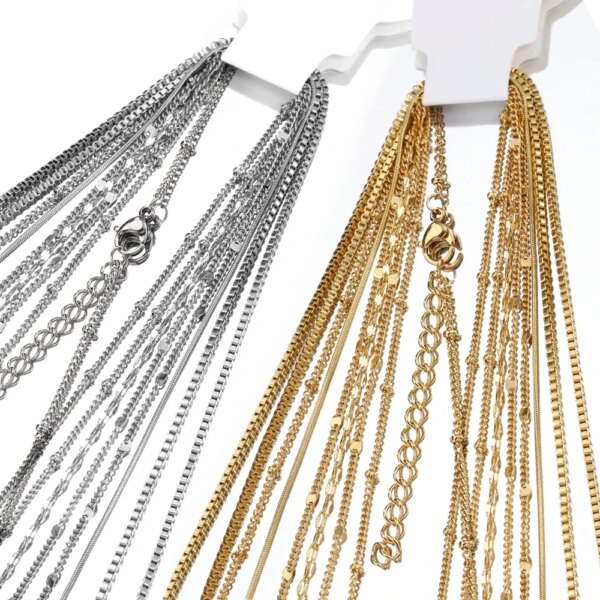 Cadena de cuentas de acero inoxidable, 10 Uds., 5 uds., cadenas para collar, accesorios para hacer joyería DIY, cadena de 45cm + 5cm con cierres de langosta que no se decoloran