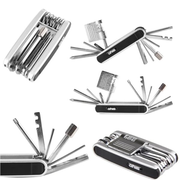 Kit de herramientas de reparación de bicicletas 12 en 1, Mini herramienta portátil para ciclismo de montaña, destornilladores hexagonales con radios, palanca para neumáticos, llave Allen